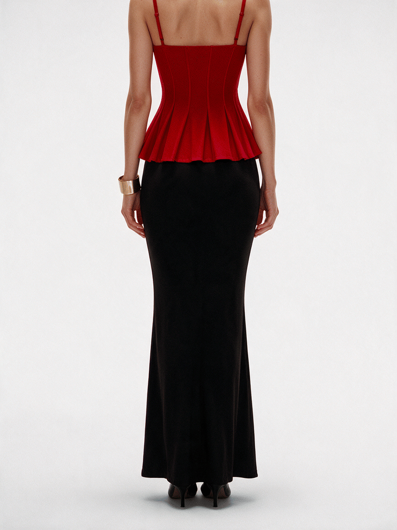 Valeria Corset Peplum Cami Top - Scarlet Red