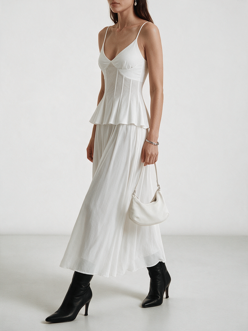 Valeria Corset Peplum Cami Top - White