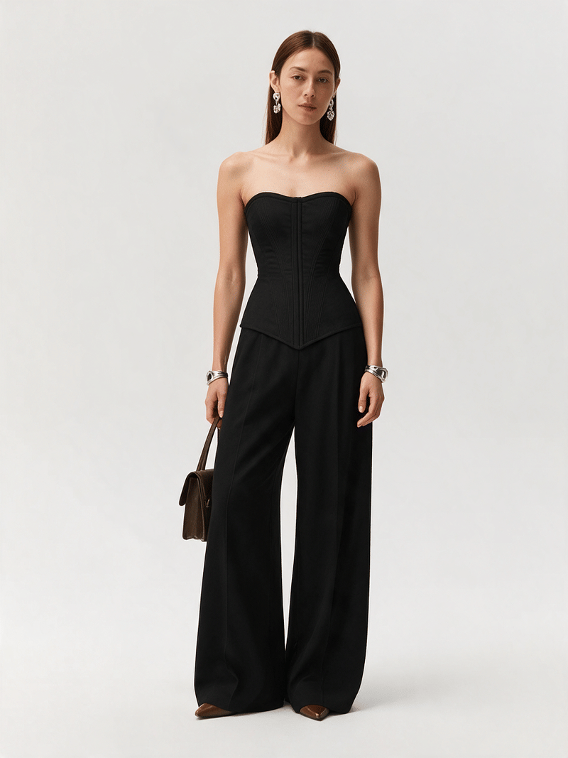 Valeria Corset Wide Leg Set - Black