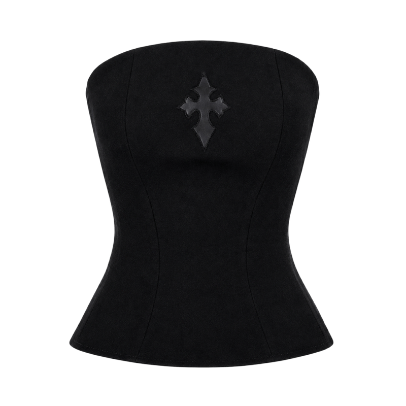 Valeria Cross Embellished Lace-Up Corset - Noir