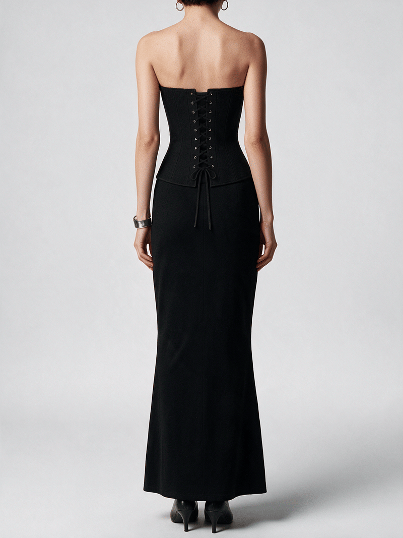 Valeria Cross Embellished Lace-Up Corset - Noir