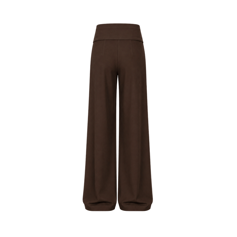 Valeria Double Belt Wide-Leg Trousers - Dark Cocoa