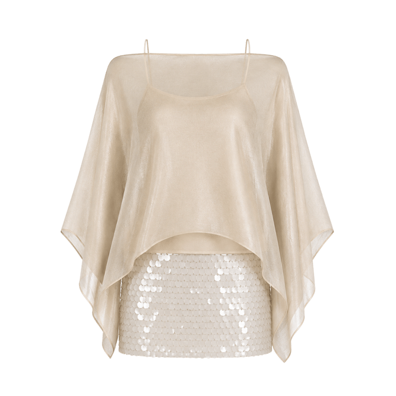 Valeria Draped Sequin Skirt Set - Beige