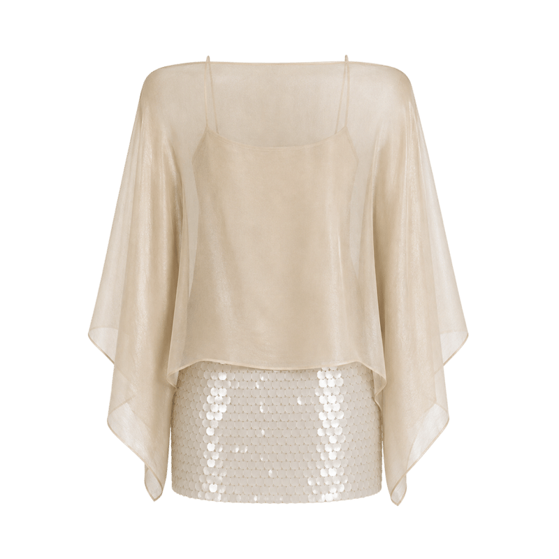Valeria Draped Sequin Skirt Set - Beige