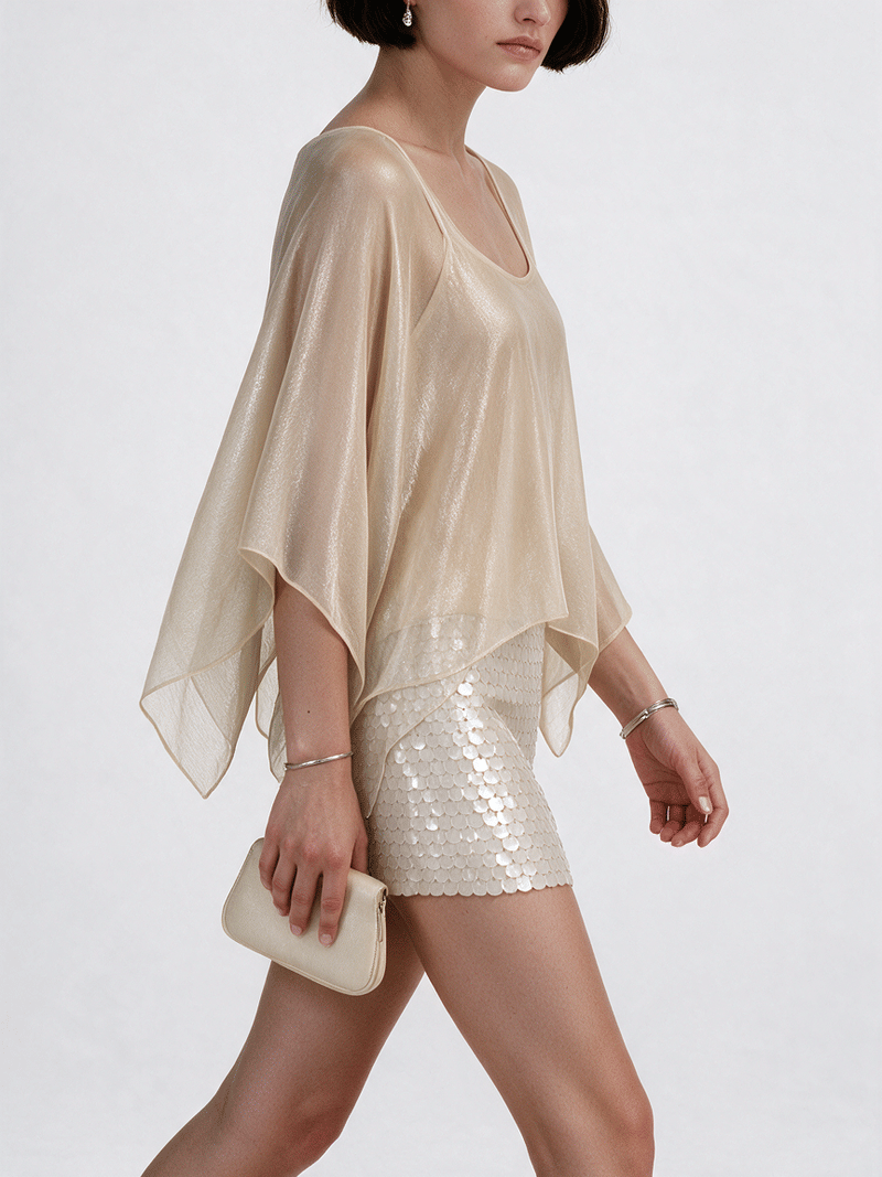 Valeria Draped Sequin Skirt Set - Beige