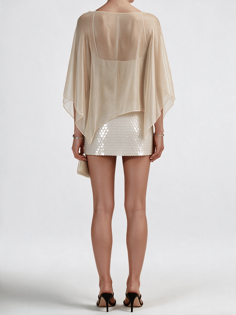 Valeria Draped Sequin Skirt Set - Beige