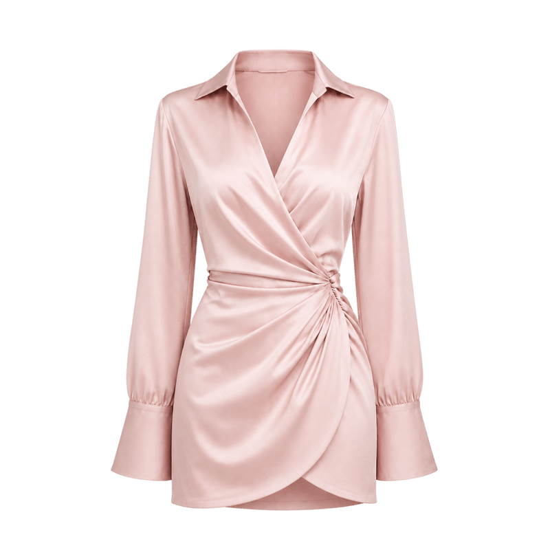 Valeria Draped Wrap Mini Dress - Blush Pink