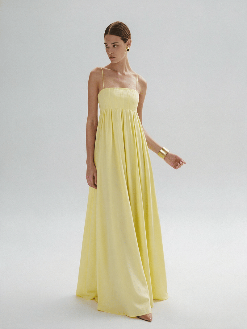 Valeria Empire Spaghetti Strap Maxi Dress - Butter Yellow