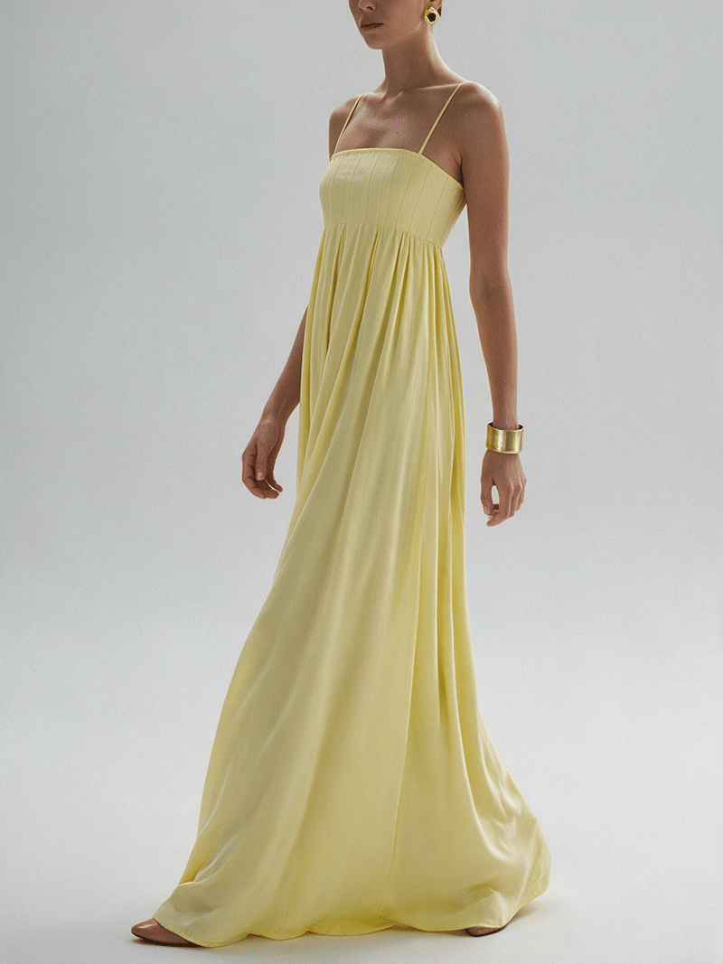 Valeria Empire Spaghetti Strap Maxi Dress - Butter Yellow