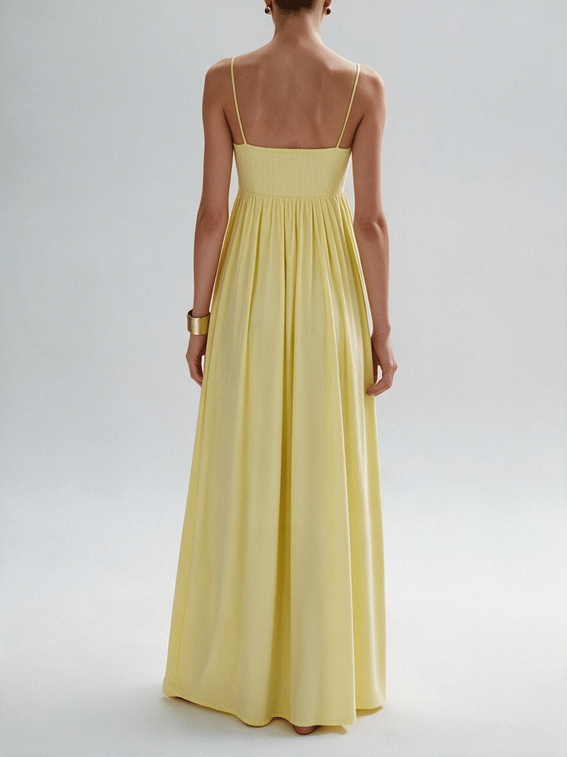 Valeria Empire Spaghetti Strap Maxi Dress - Butter Yellow