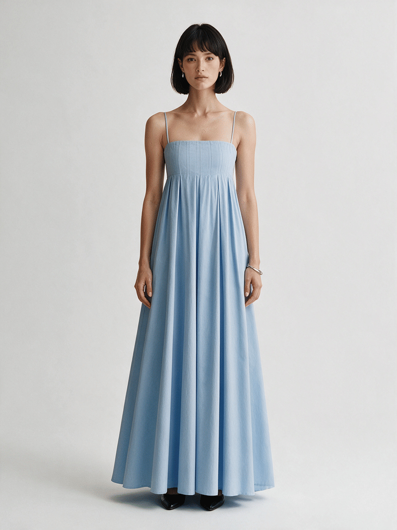 Valeria Empire Spaghetti Strap Maxi Dress - Ice Blue
