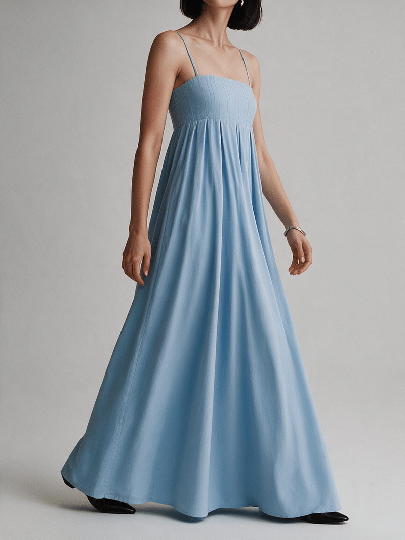Valeria Empire Spaghetti Strap Maxi Dress - Ice Blue