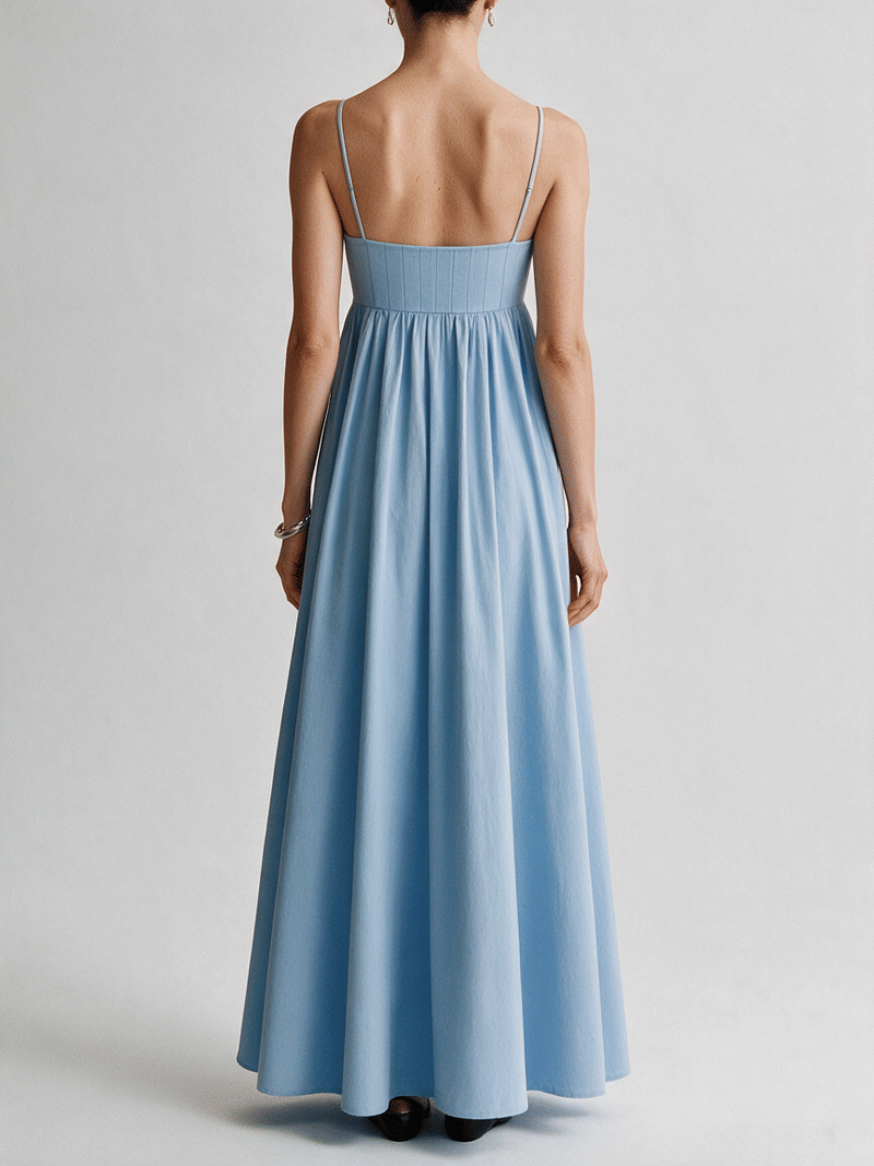 Valeria Empire Spaghetti Strap Maxi Dress - Ice Blue
