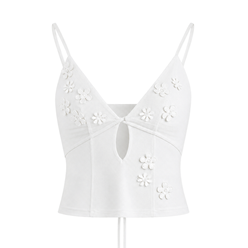 Valeria Floral Cut-Out Top - White