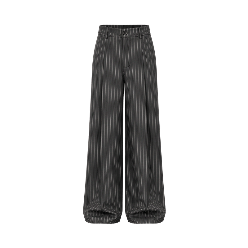 Valeria Fluid Wide-Leg Trousers - Charcoal Pinstripe