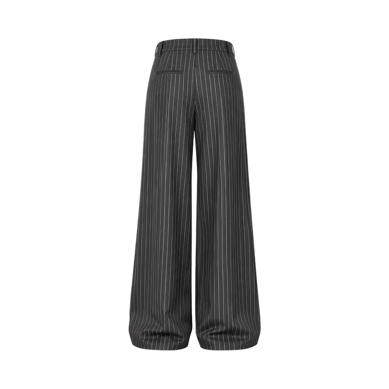 Valeria Fluid Wide-Leg Trousers - Charcoal Pinstripe