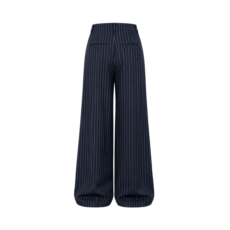 Valeria Fluid Wide-Leg Trousers - Navy Pinstripe