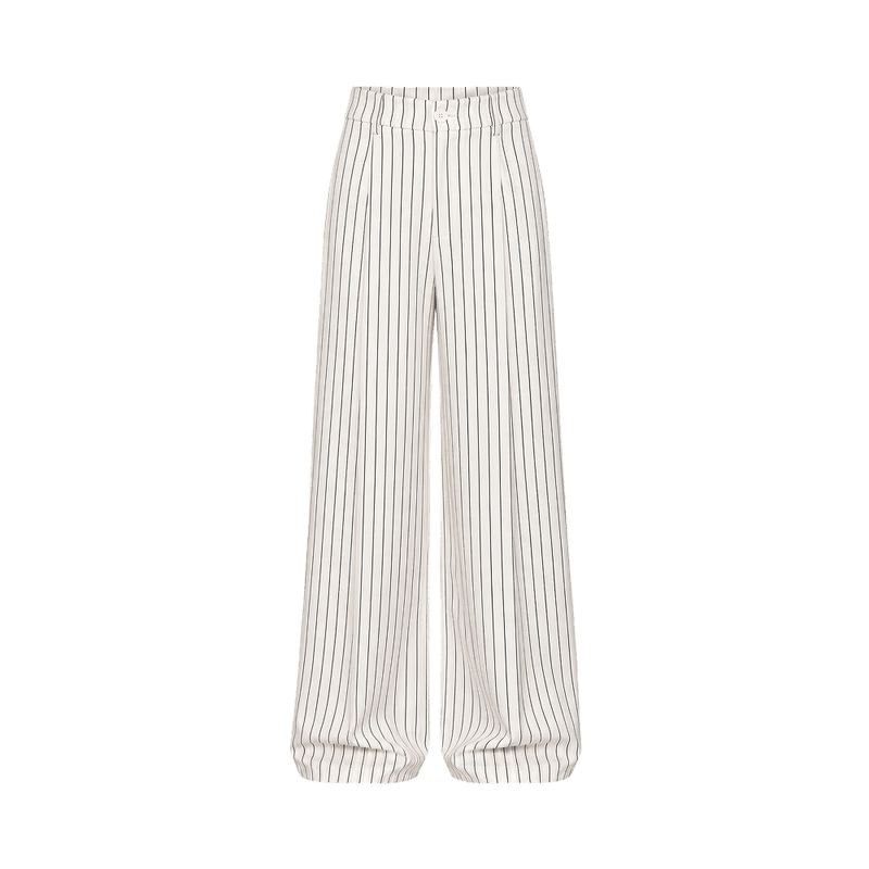 Valeria Fluid Wide-Leg Trousers - White Pinstripe