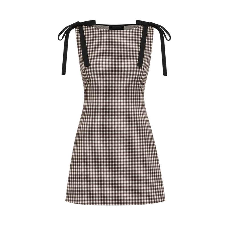 Valeria Gingham Tie Strap Mini Dress - Brown