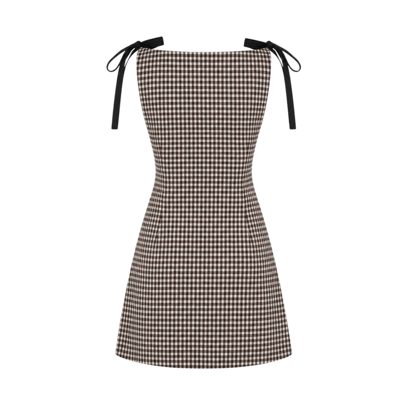 Valeria Gingham Tie Strap Mini Dress - Brown