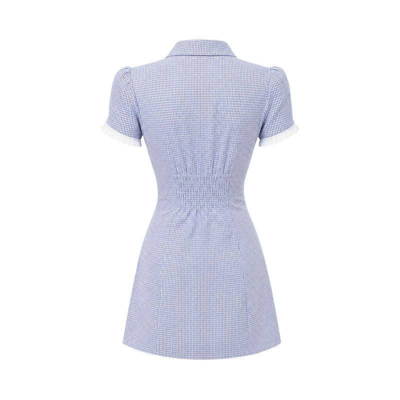 Valeria Lace Trim Shirt Mini Dress - Light Blue