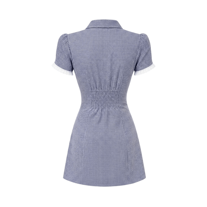 Valeria Lace Trim Shirt Mini Dress - Navy Blue