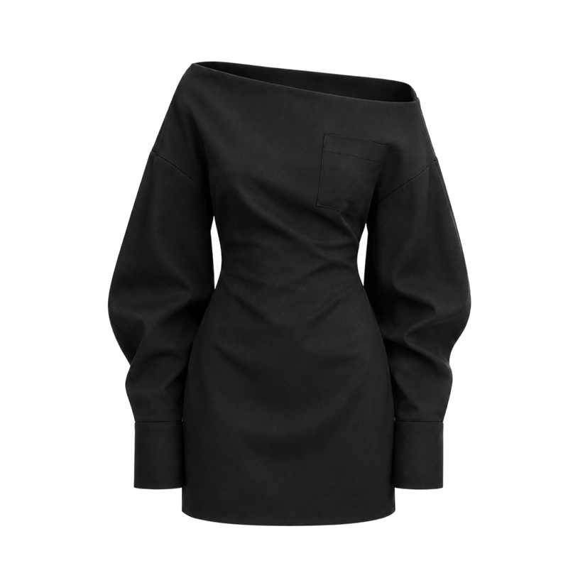 Valeria Off-Shoulder Tailored Mini Dress - Black
