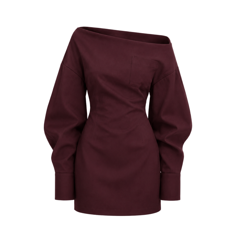 Valeria Off-Shoulder Tailored Mini Dress - Deep Wine