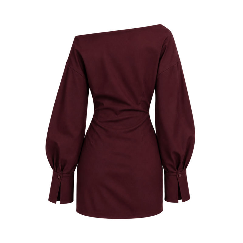 Valeria Off-Shoulder Tailored Mini Dress - Deep Wine
