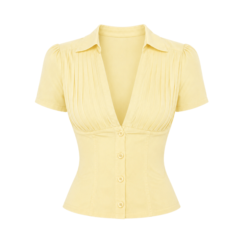 Valeria Pleated Plunge Shirt - Butter Yellow