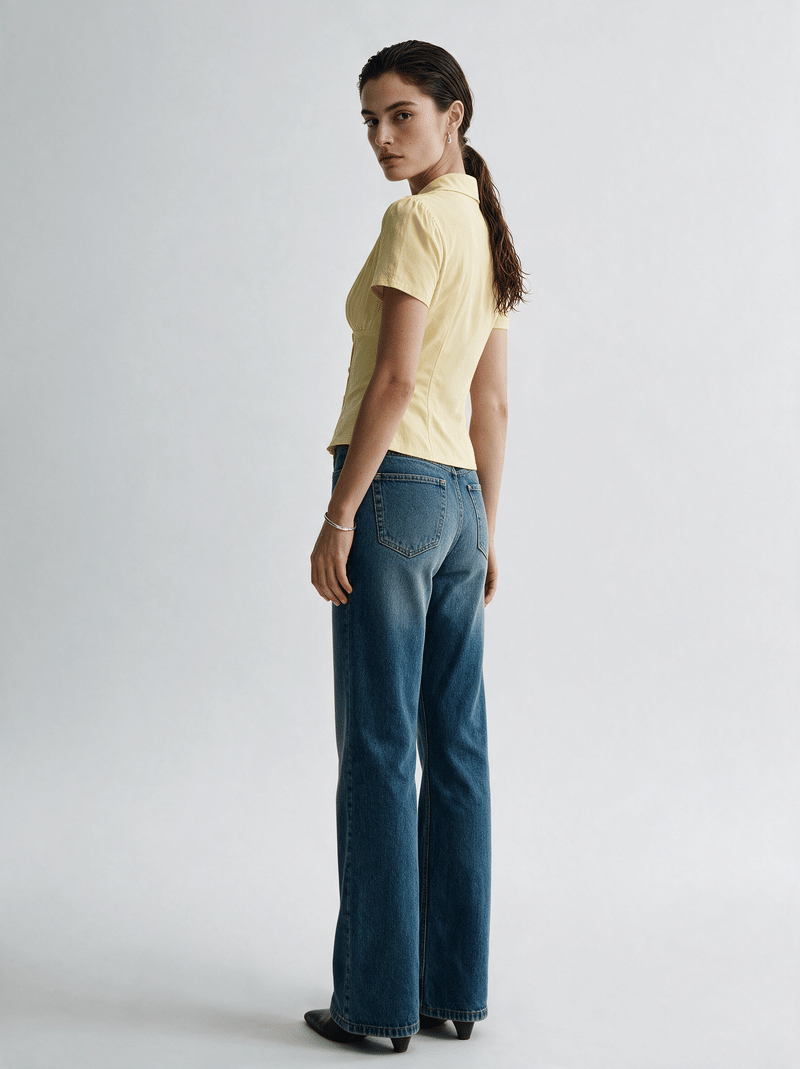 Valeria Pleated Plunge Shirt - Butter Yellow