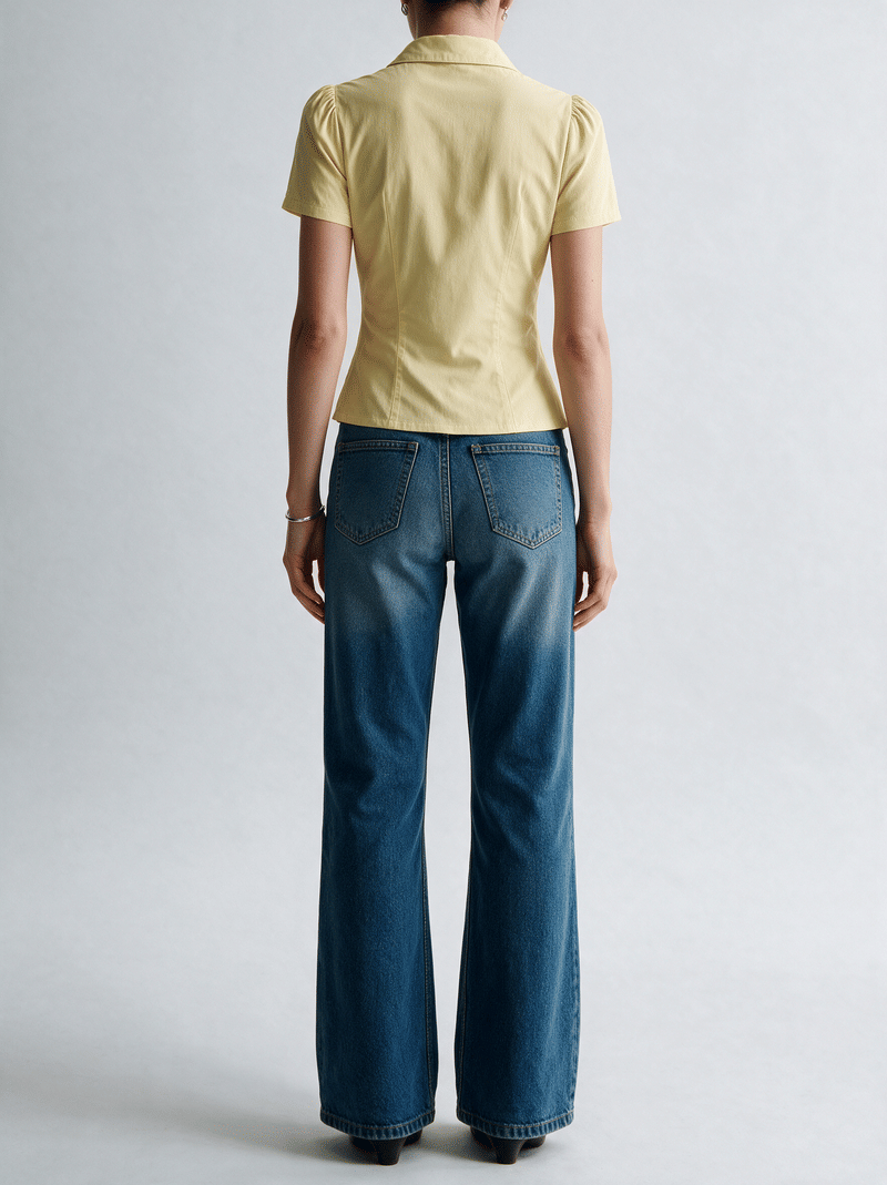 Valeria Pleated Plunge Shirt - Butter Yellow