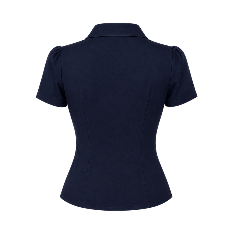 Valeria Pleated Plunge Shirt - Navy