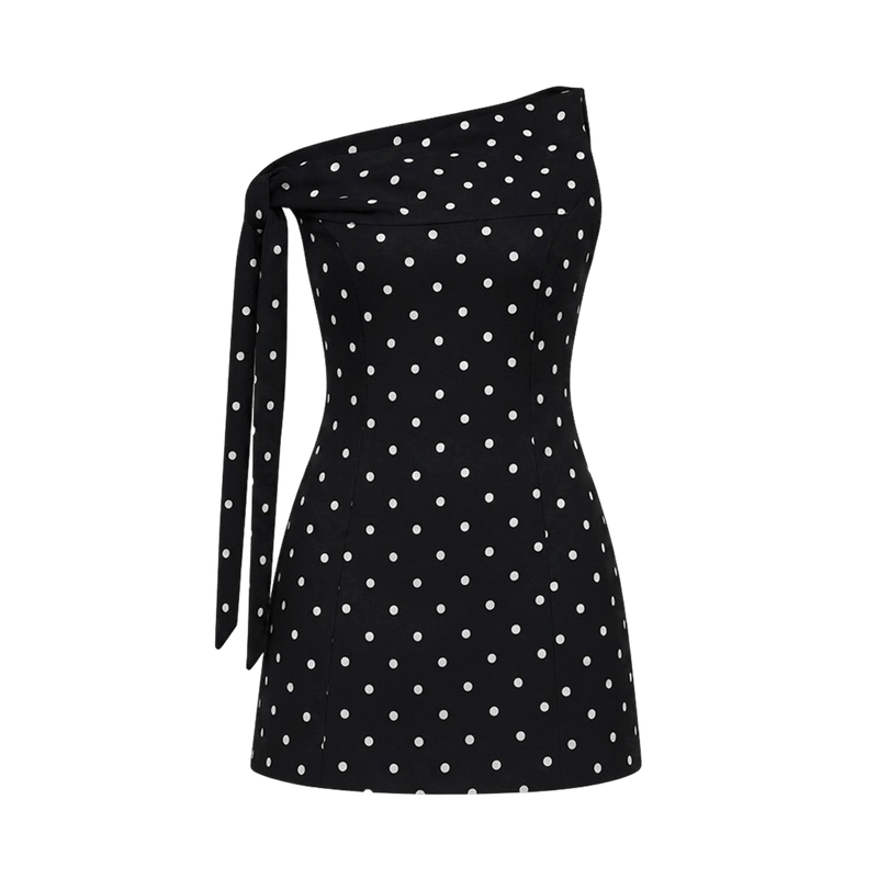 Valeria Polka Dot Mini Dress - Black