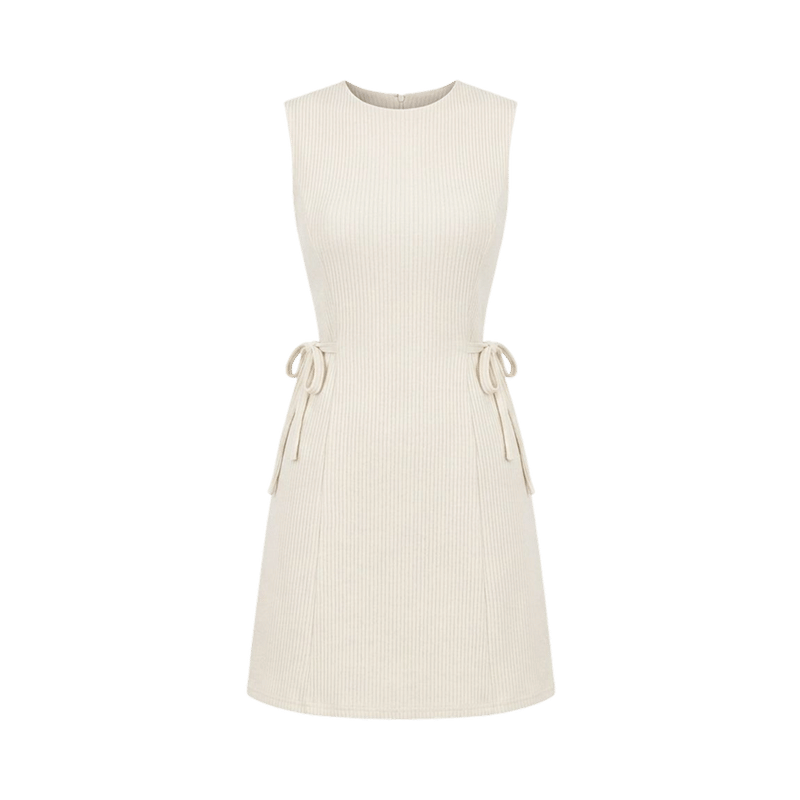 Valeria Ribbed Side Tie Mini Dress - Ivory