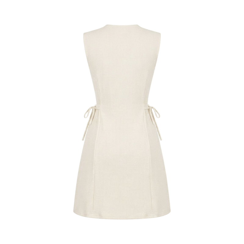 Valeria Ribbed Side Tie Mini Dress - Ivory