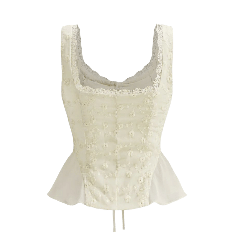 Valeria Ribbon Lace-Up Top - Butter