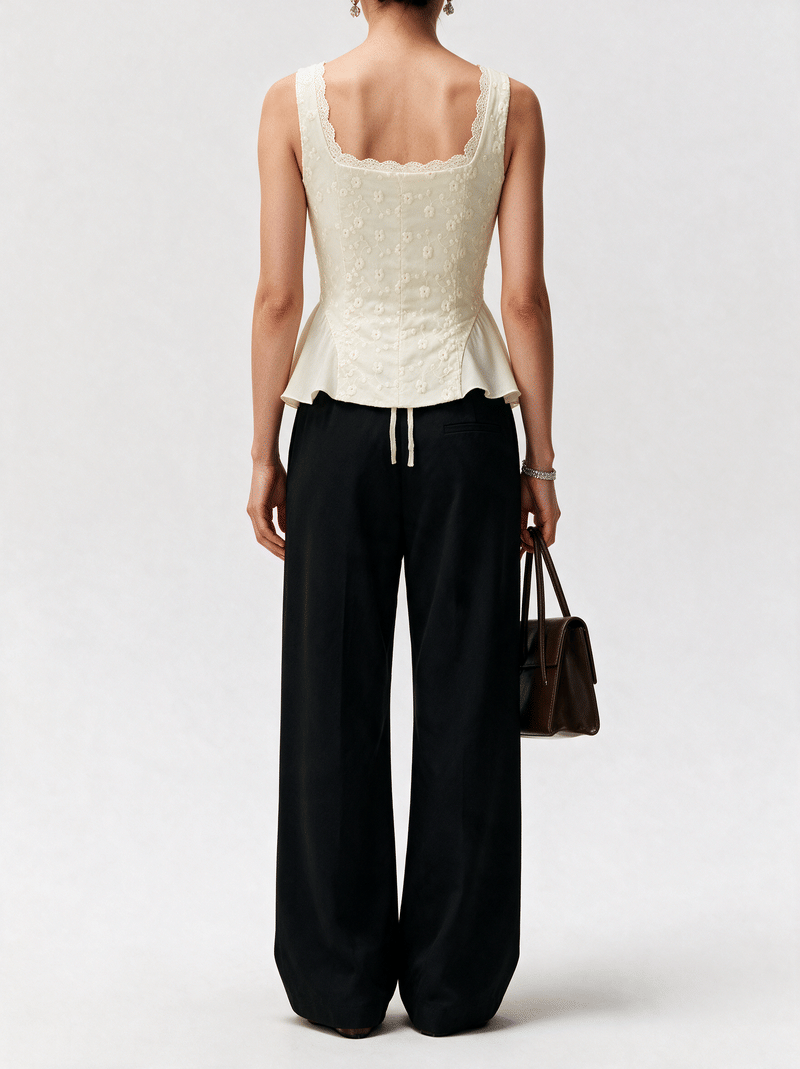 Valeria Ribbon Lace-Up Top - Butter
