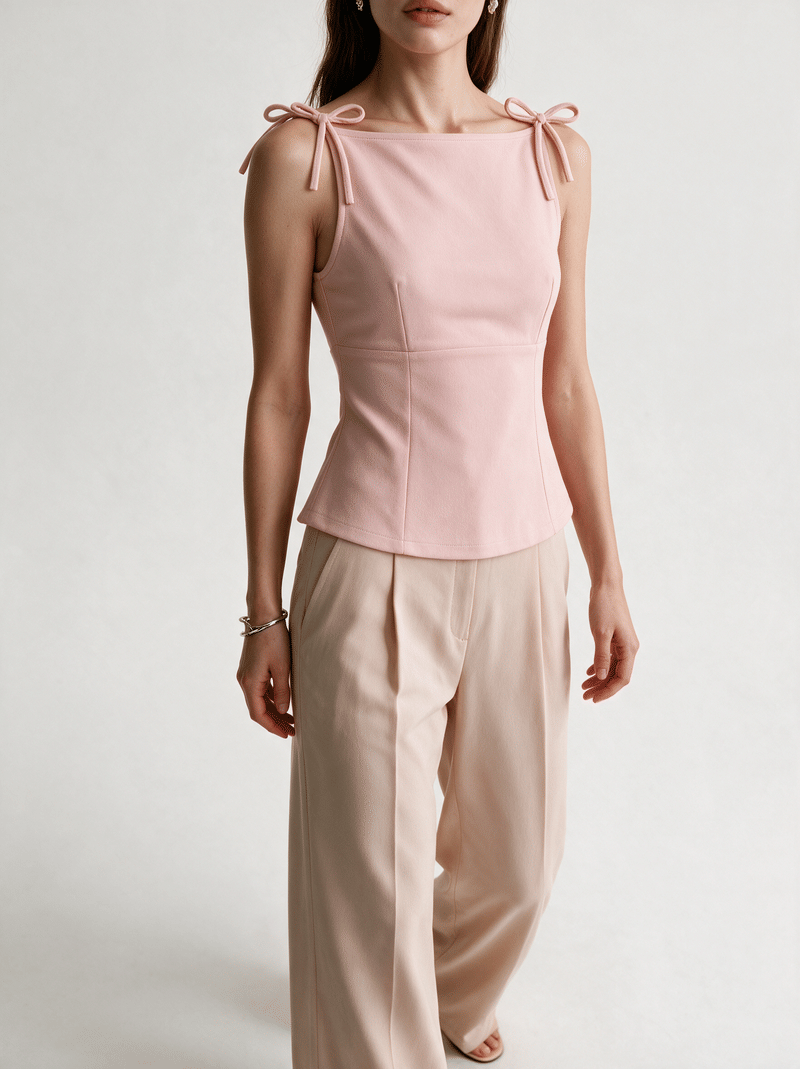 Valeria Ribbon Tie Cami - Blush
