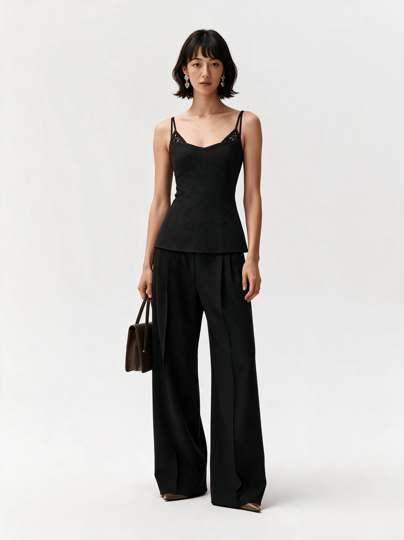 Valeria Sculpted Lace-Up Cami Top - Noir