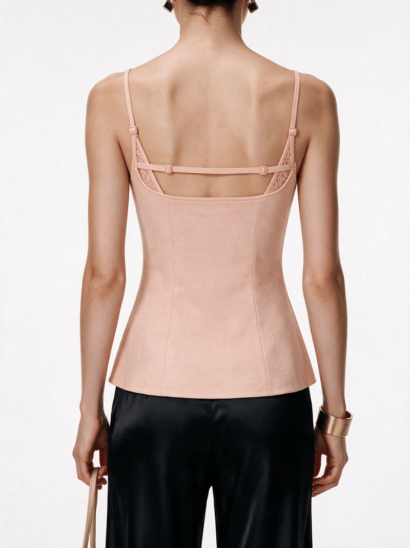 Valeria Sculpted Lace-Up Cami Top - Peach