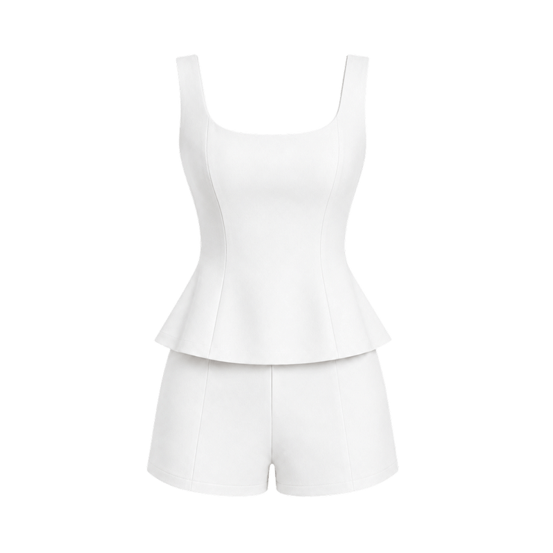 Valeria Sculpted Peplum Co-Ord Set - White