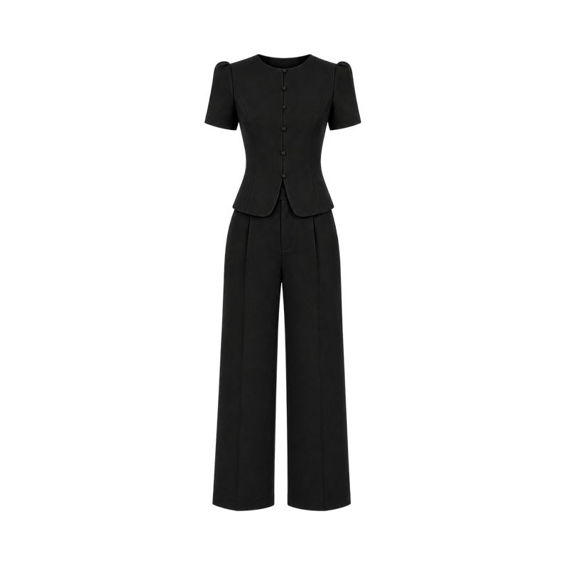 Valeria Sculpted Wide-Leg Co-Ord Set - Noir
