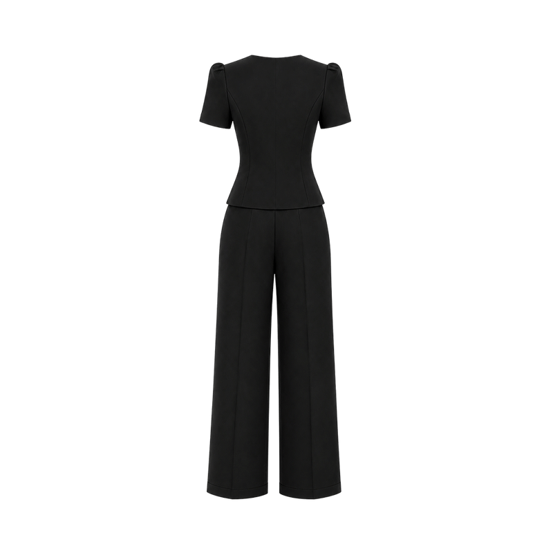 Valeria Sculpted Wide-Leg Co-Ord Set - Noir