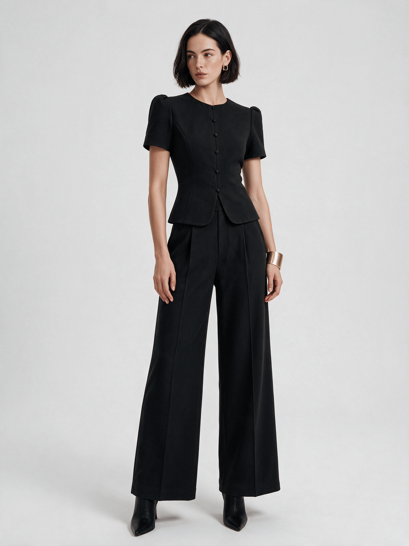 Valeria Sculpted Wide-Leg Co-Ord Set - Noir