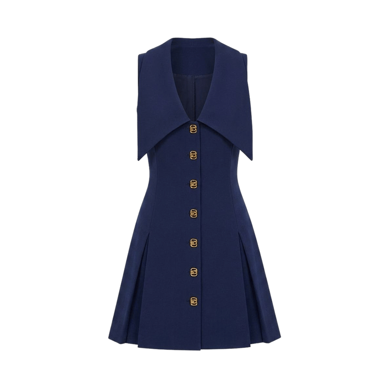 Valeria Statement Collar Mini Dress - Navy Blue