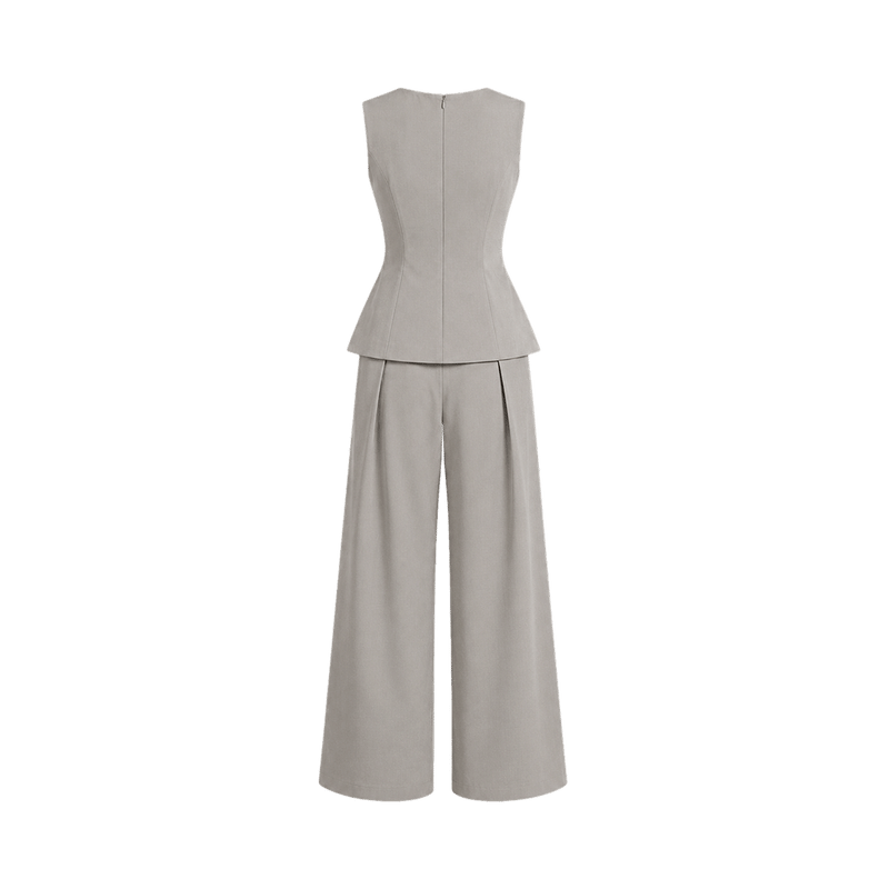 Valeria Structured Peplum Trouser Set - Stone