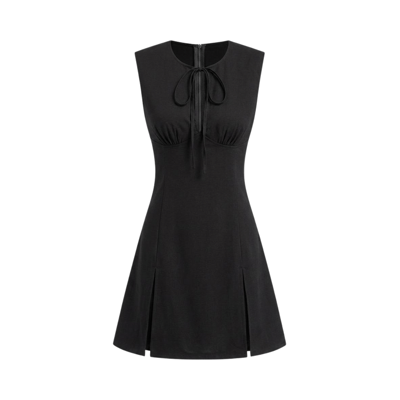 Valeria Tie Front Keyhole Mini Dress - Black
