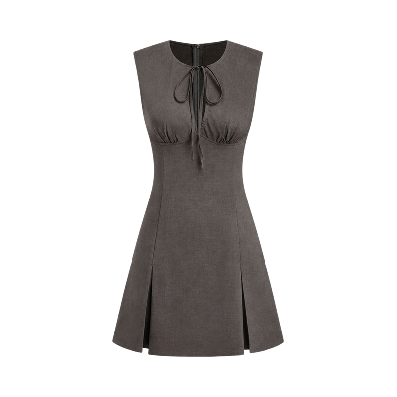Valeria Tie Front Keyhole Mini Dress - Grey
