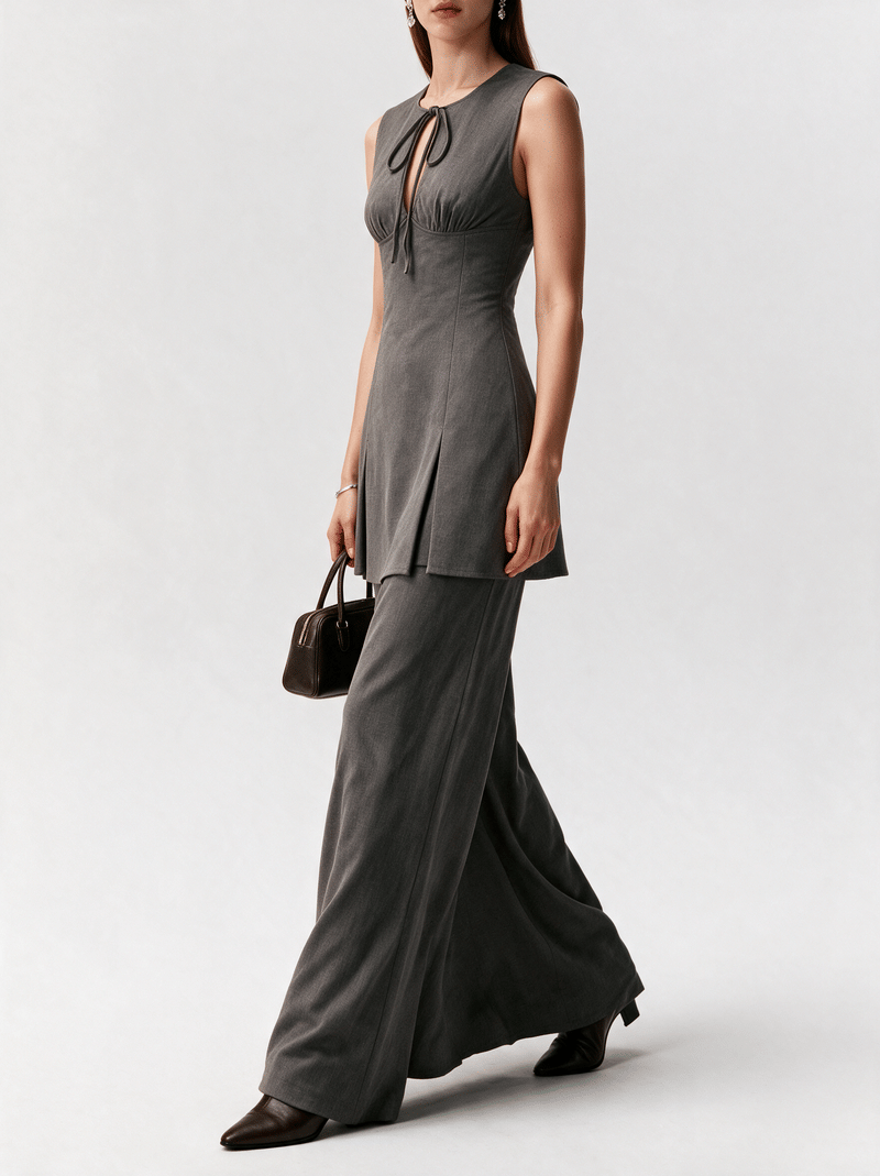 Valeria Tie Front Keyhole Mini Dress - Grey